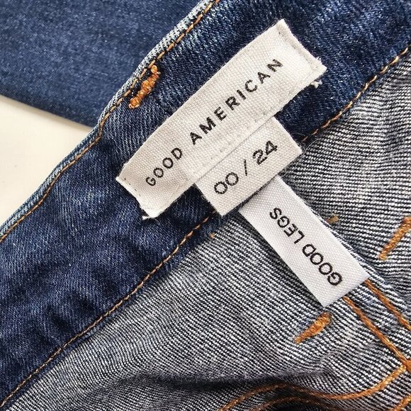 Good American Good Legs Skinny Jeans Dark Wash Distressed Chewed Hem Size 00/24 - Picture 9 of 15